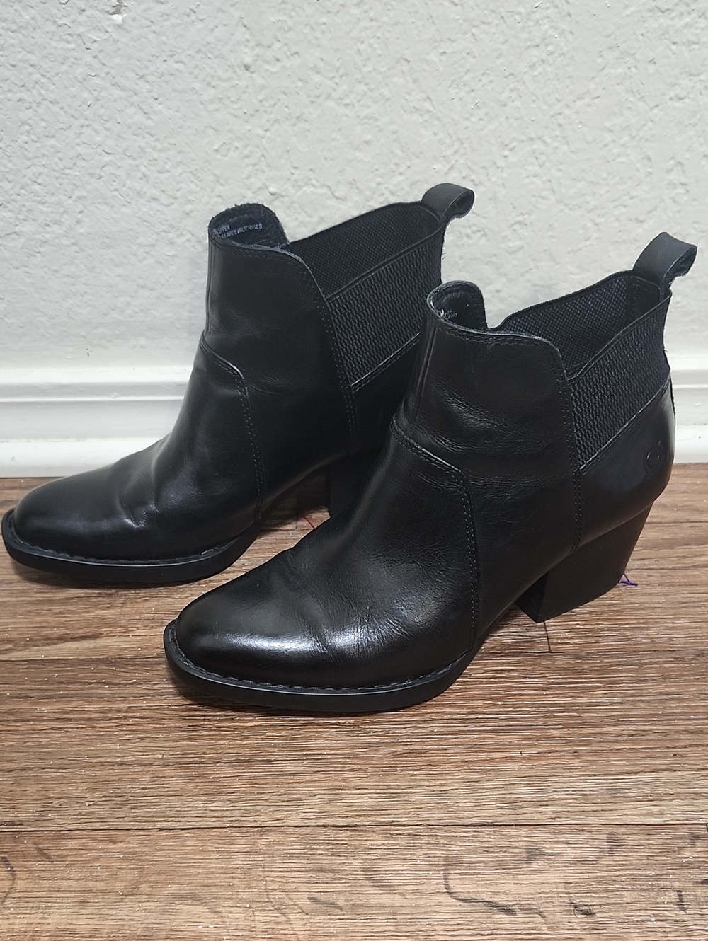 Born Black Leather Chelsea Ankle Boots with Block Heel